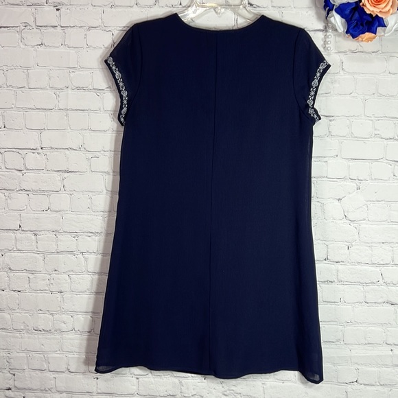 Speechless Size Large Navy/White Embroidered Lace Corset Tie Front Shift Dress - Picture 6 of 10